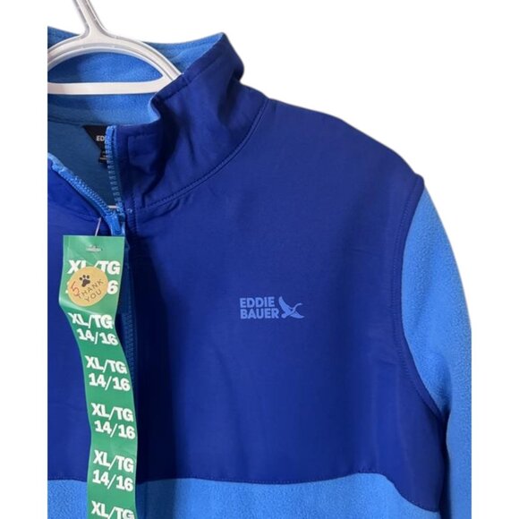 Eddie Bauer kids' two-tone blue zip-up fleece jacket size XL NWT - Picture 4 of 8